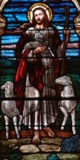 A stained glass window with a religious figureAI-generated
        content may be incorrect.